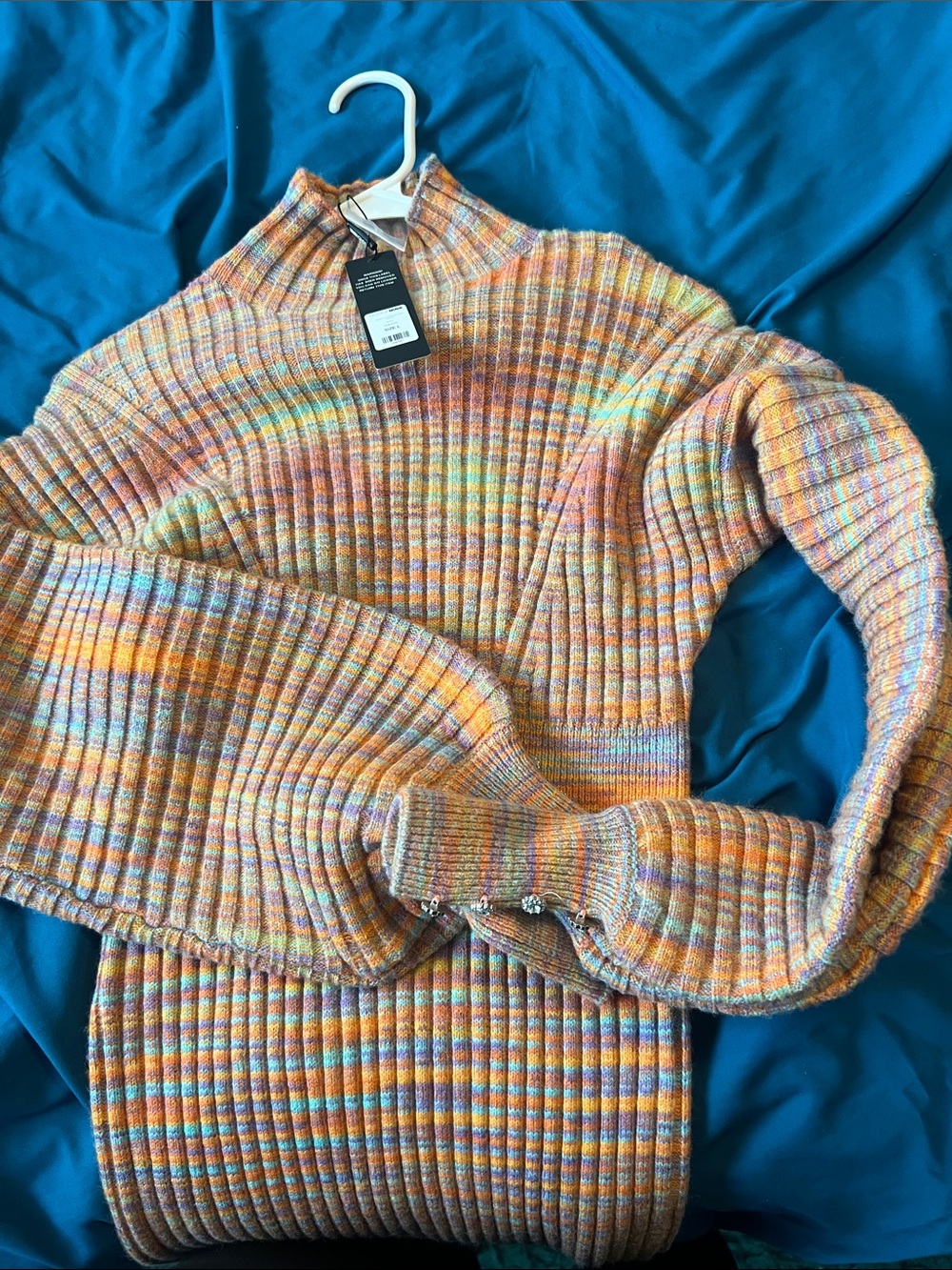Striped Ribbed Midi Sweater Dress with Balloon Sleeves - Picture 9 of 9